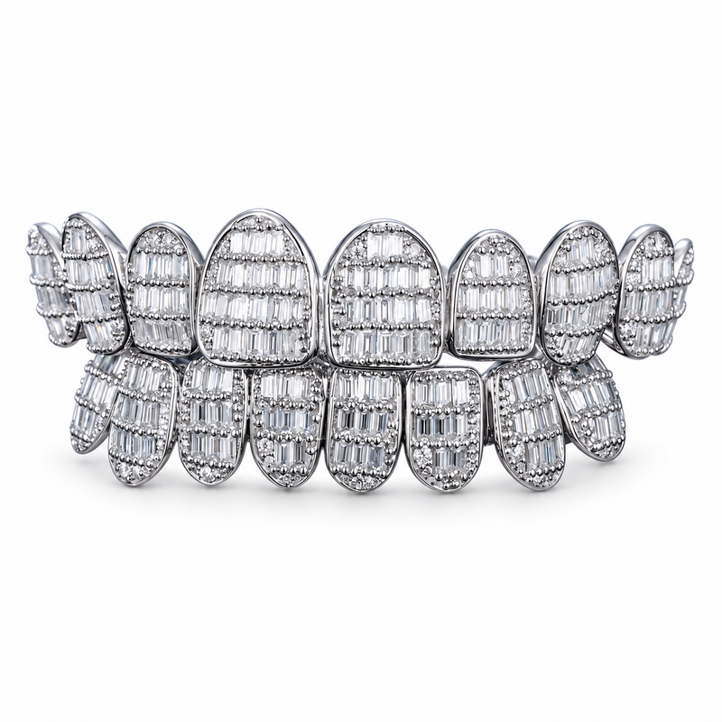 8 On 8 Baguette Moissanite Grillz — main — white background