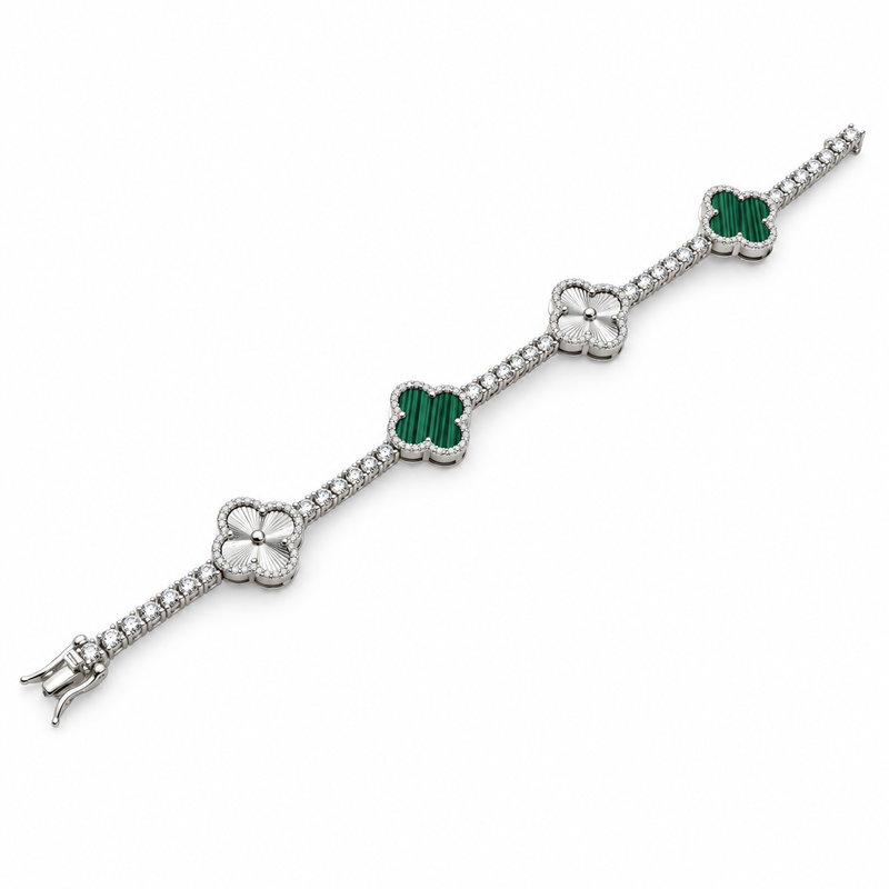 Clover tennis bracelet, green finish, on white