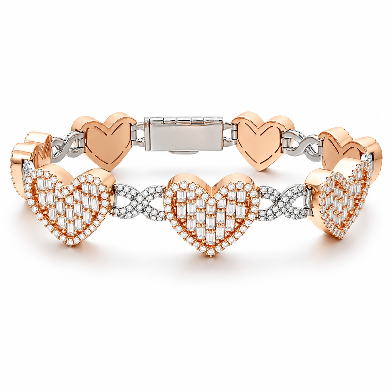 .925 Heart Baguette Infinity Bracelet — rose — white background