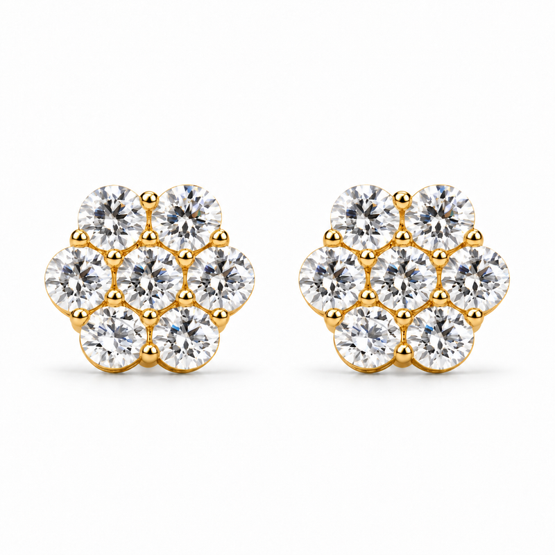 Cluster Earrings — yellow gold, white background