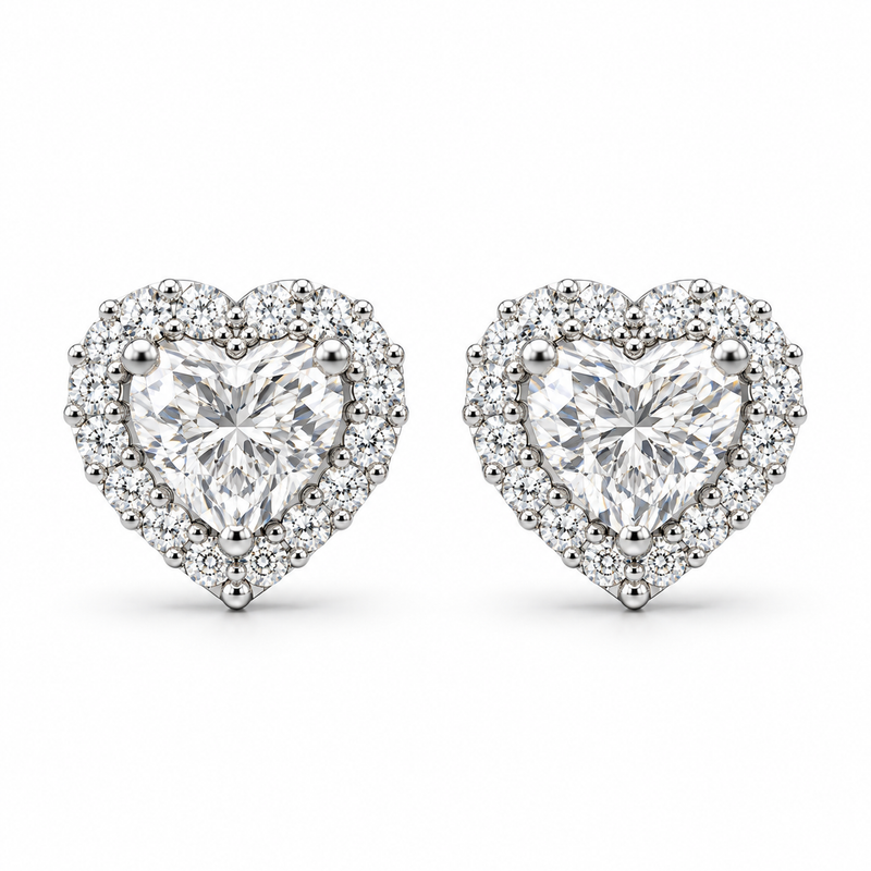 Heart Lab Stone Earrings in 14K White Gold Vermeil — white gold, white background