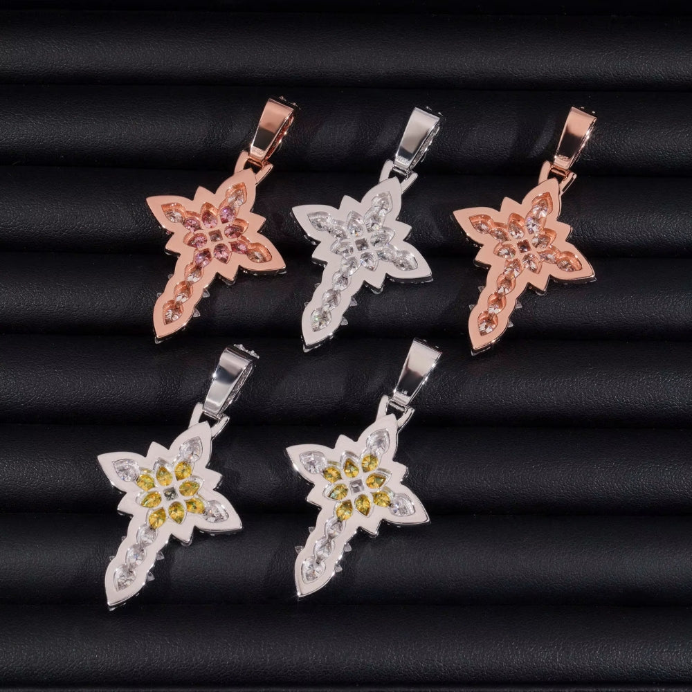 Designer Multi-Cut Moissanite Cross Pendant (.925 Silver)