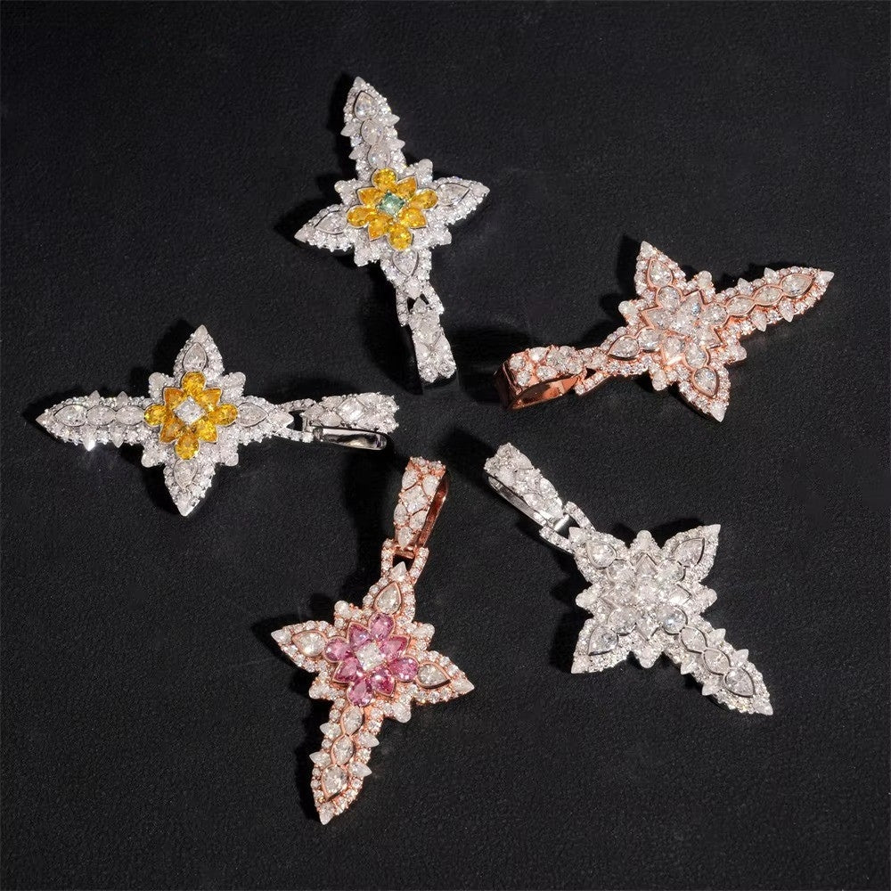 Designer Multi-Cut Moissanite Cross Pendant (.925 Silver)