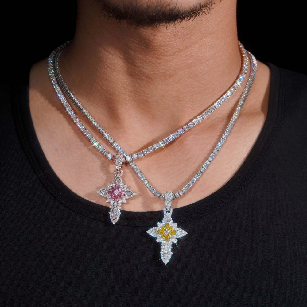 Designer Multi-Cut Moissanite Cross Pendant (.925 Silver)