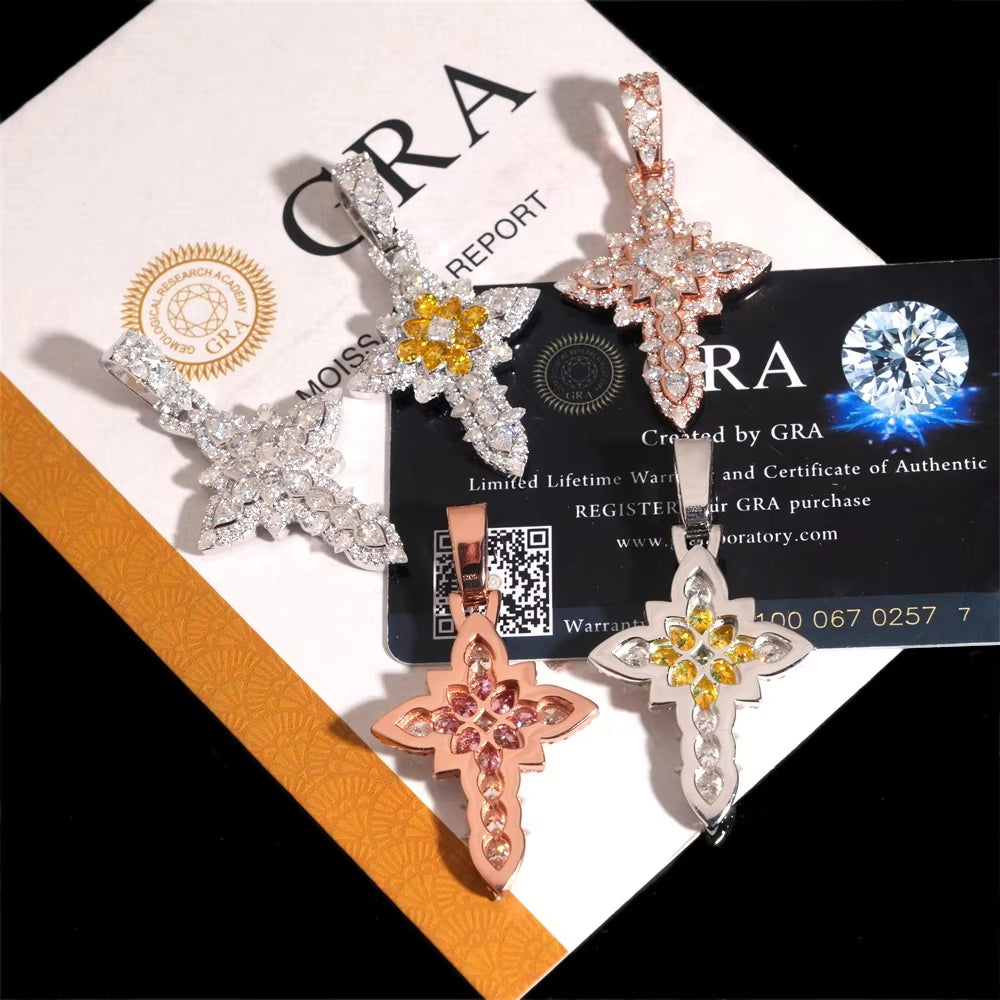 Designer Multi-Cut Moissanite Cross Pendant (.925 Silver)