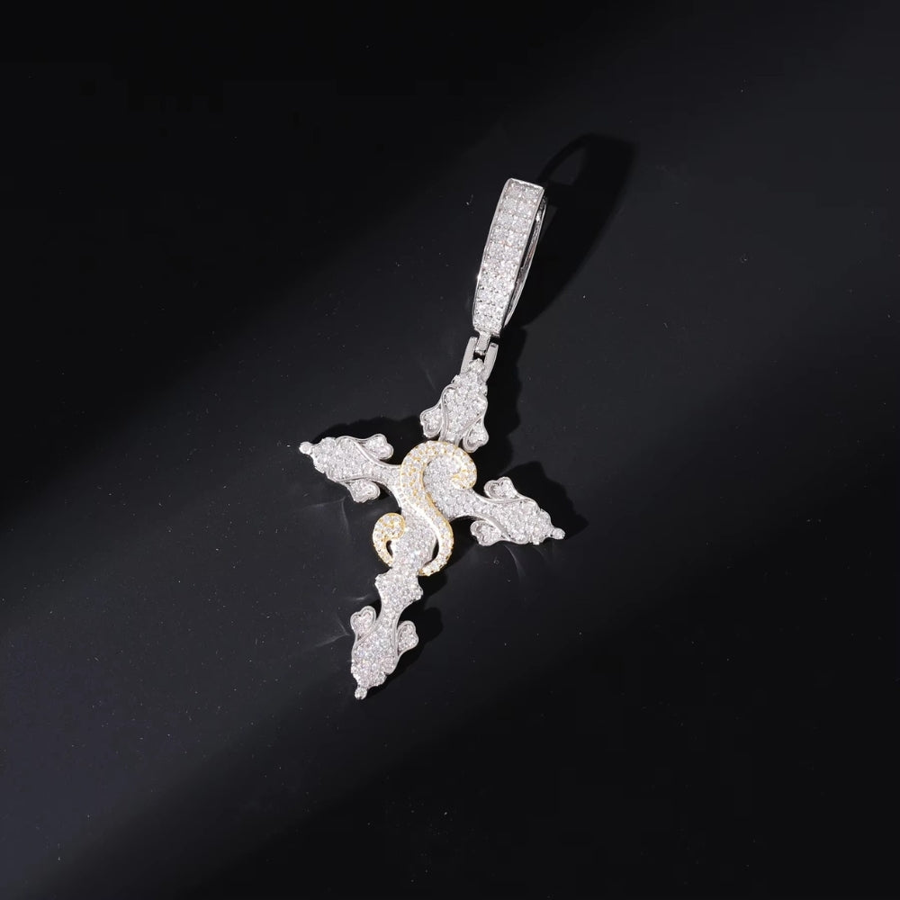 Dollar Sign Cross Pendant – Lab-Created Stones