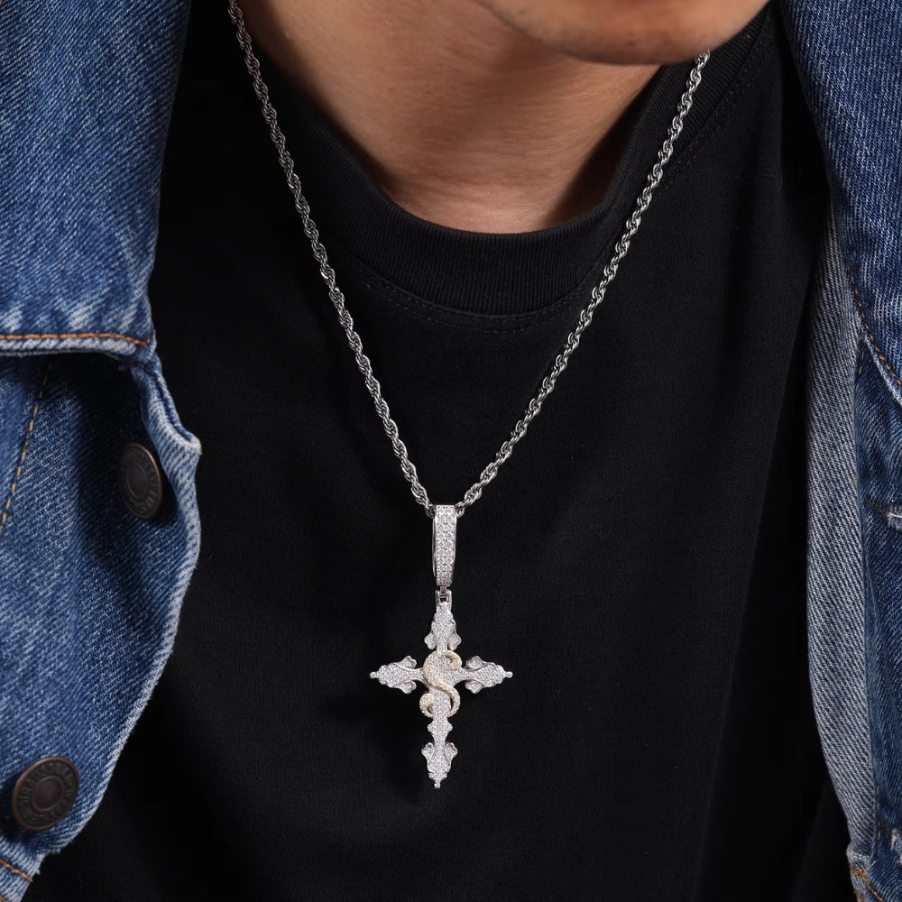 Dollar Sign Cross Pendant – Lab-Created Stones
