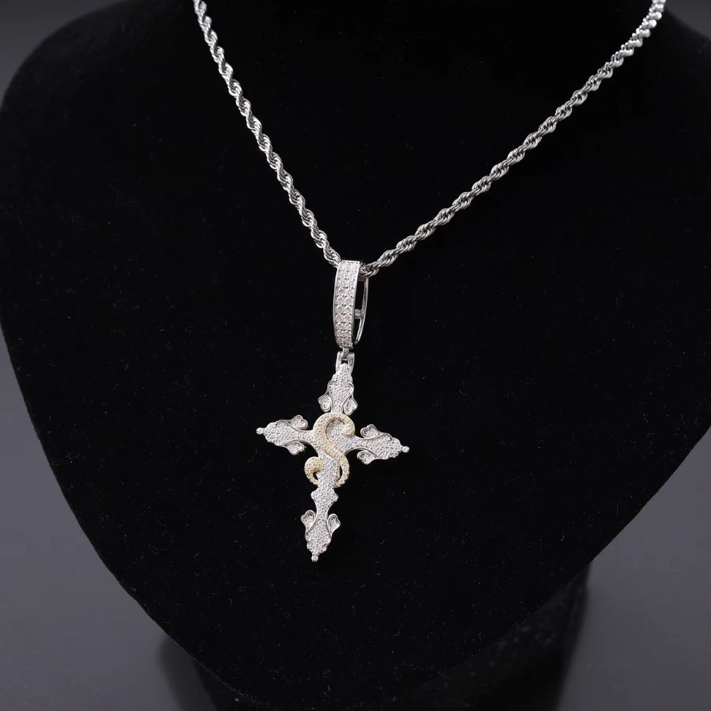 Dollar Sign Cross Pendant – Lab-Created Stones