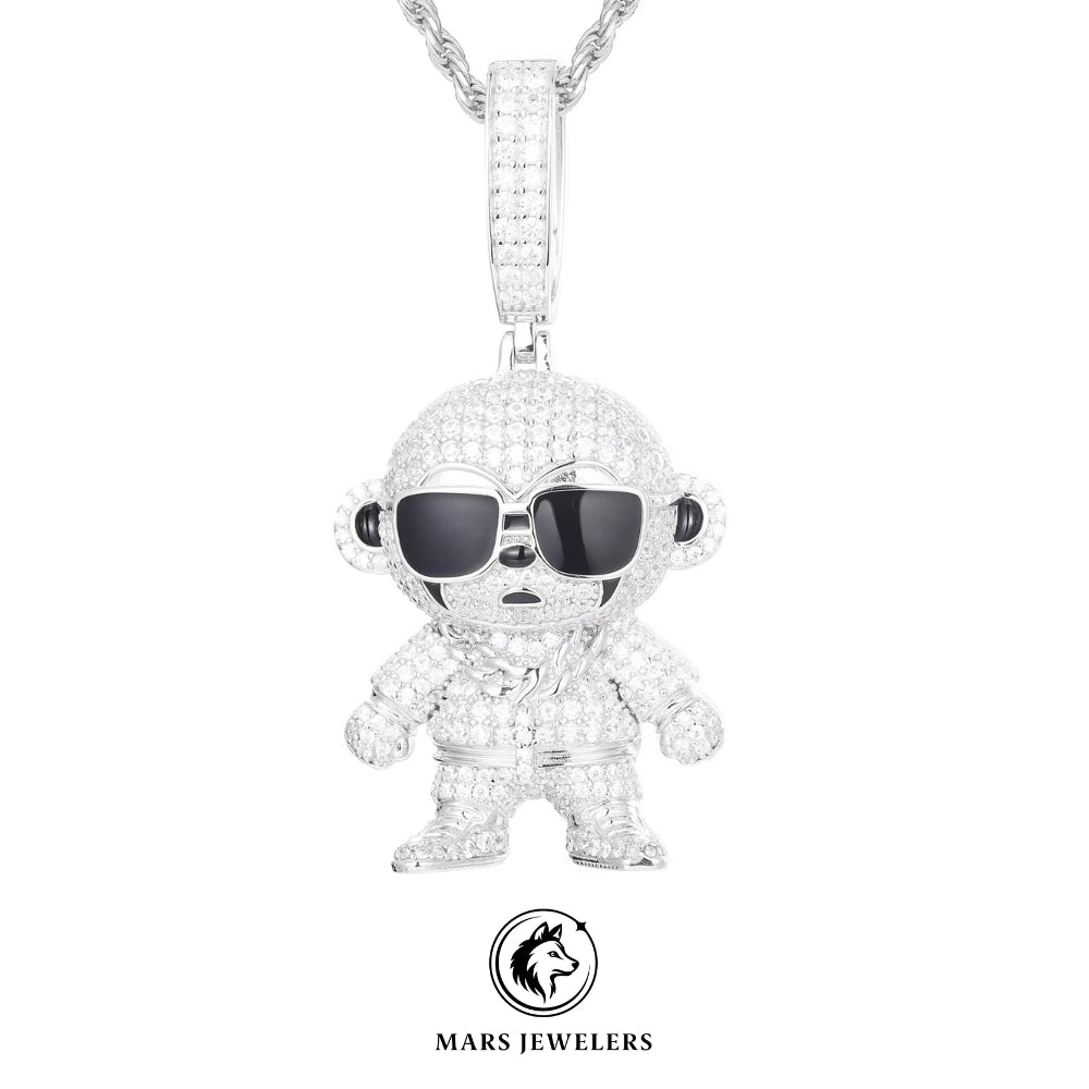 Iced Out Monkey With Glasses Pendant