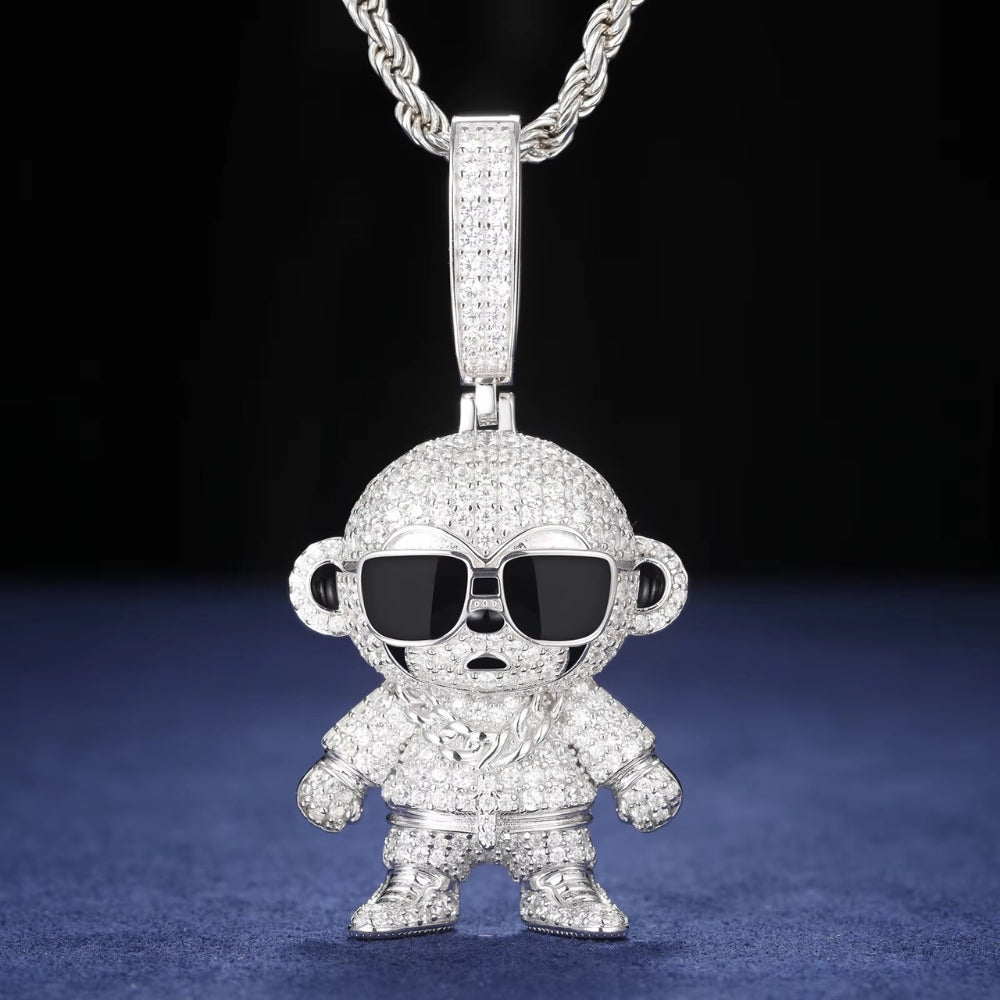 Iced Out Monkey With Glasses Pendant