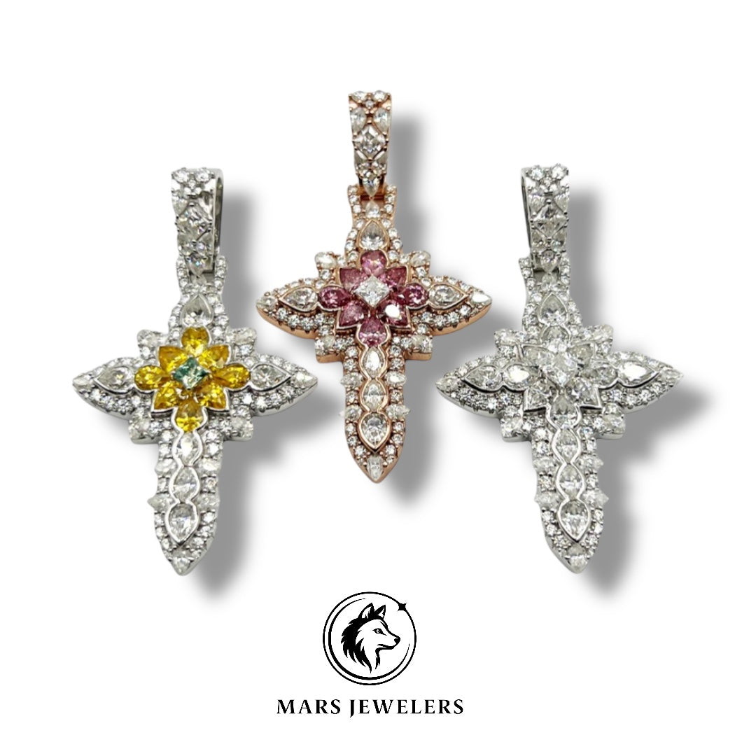 Designer Multi-Cut Moissanite Cross Pendant (.925 Silver)