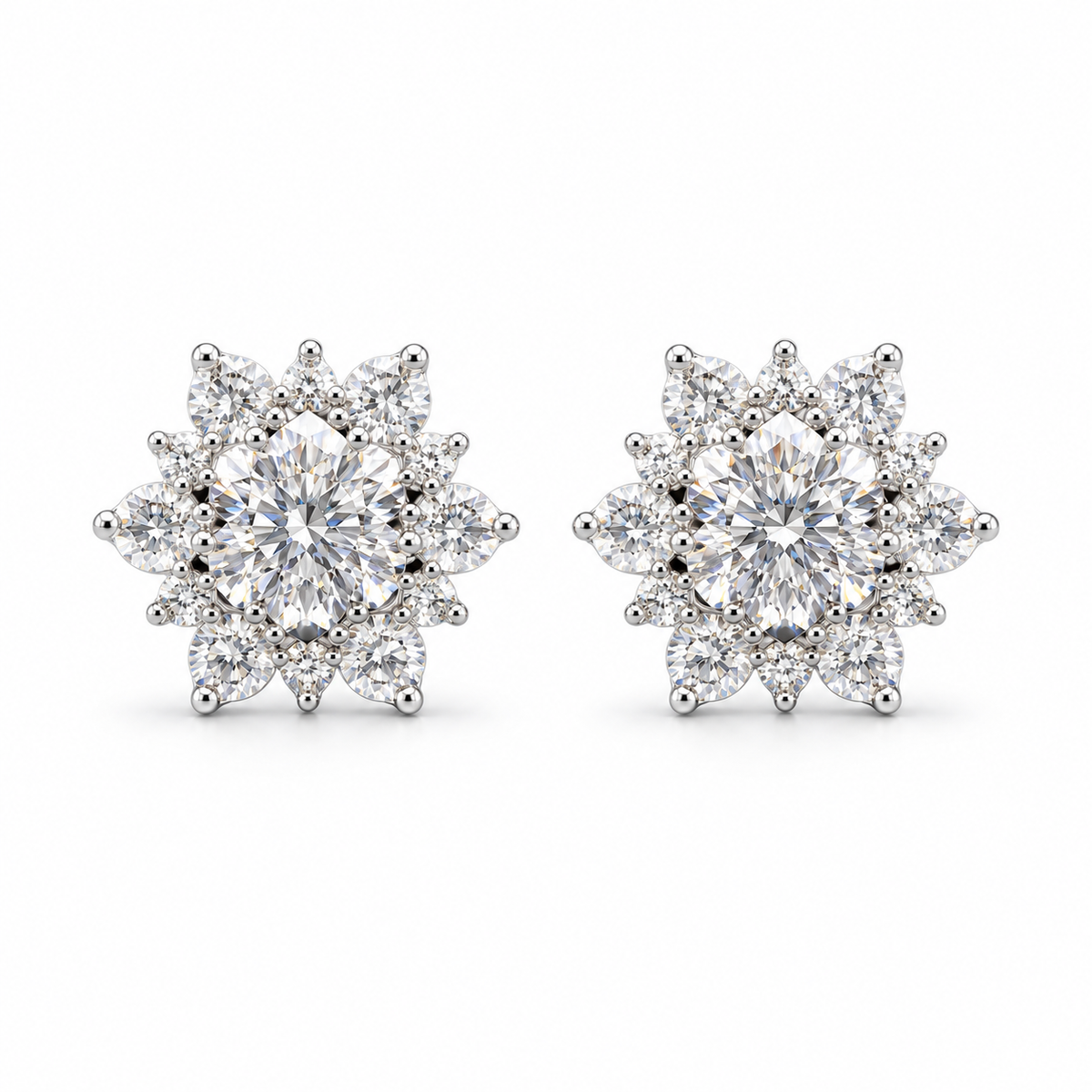 Snowflake Lab-Created VVS Earrings | 14K White Gold Vermeil