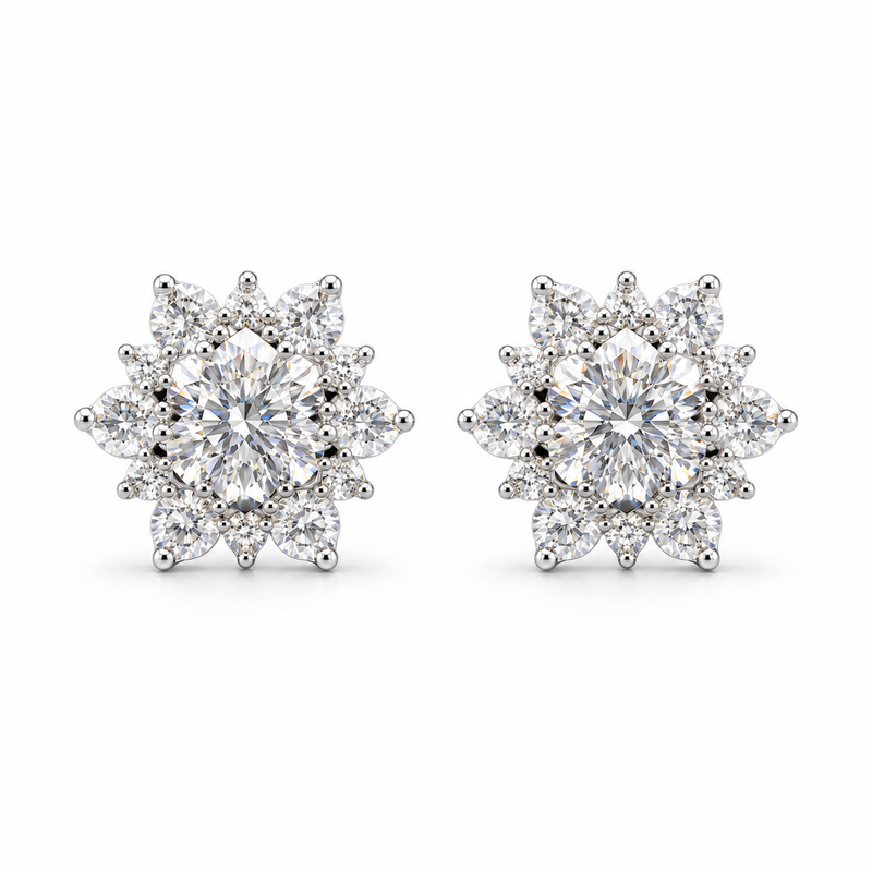 Snowflake Lab-Created VVS Earrings | 14K White Gold Vermeil