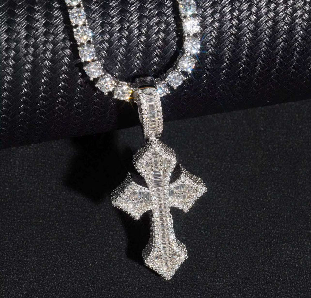 full render of the baguette cross pendant - Mars Jewelers