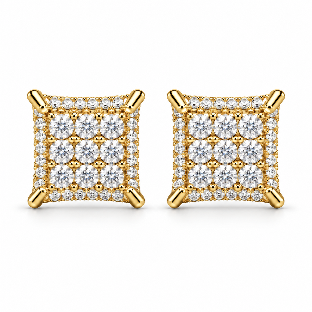 3×3 Square Lab-Created Diamond Earrings — yellow gold, white background