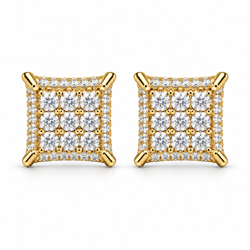 3×3 Square Lab-Created Diamond Earrings — yellow gold, white background