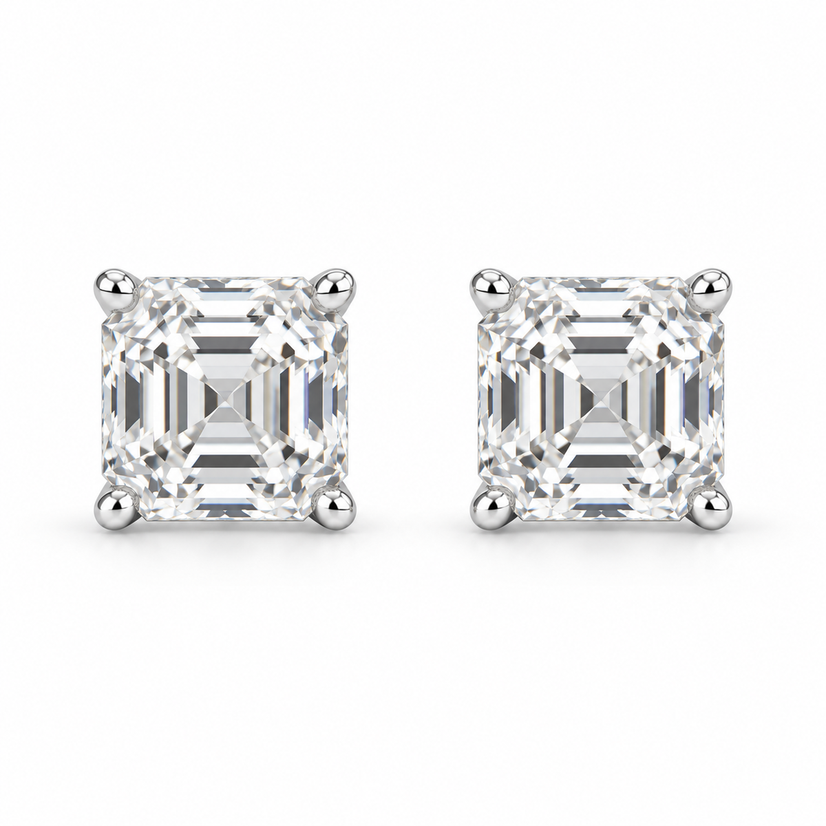 Asscher Cut Lab Stone Square Earrings (14k White Gold) — white gold, white background