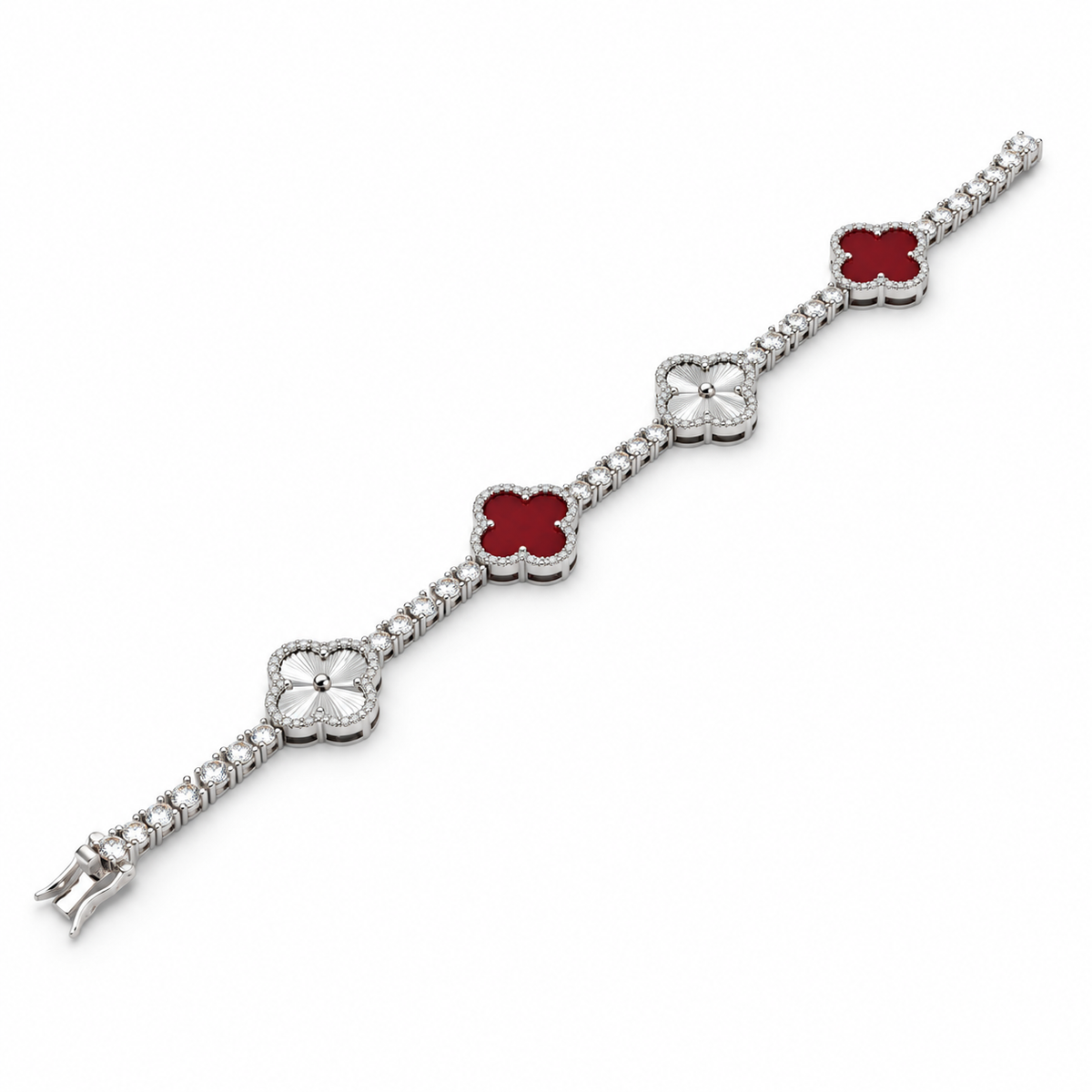 Clover tennis bracelet, red finish, on white