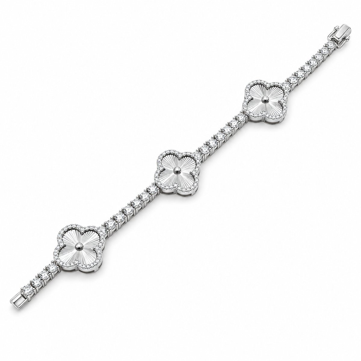 Clover tennis bracelet, silver finish, on white
