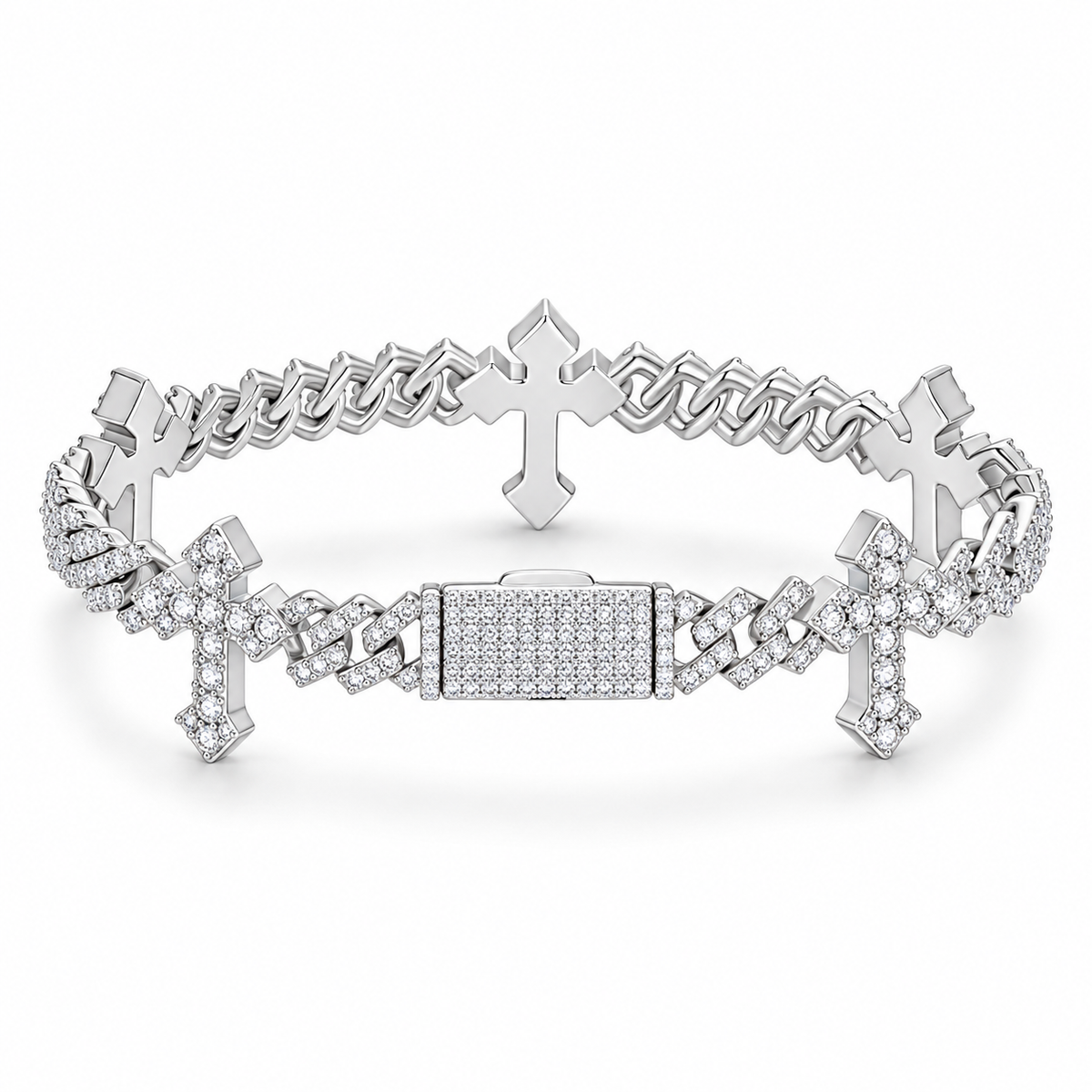 .925 Cross Cuban Bracelet — main — white background