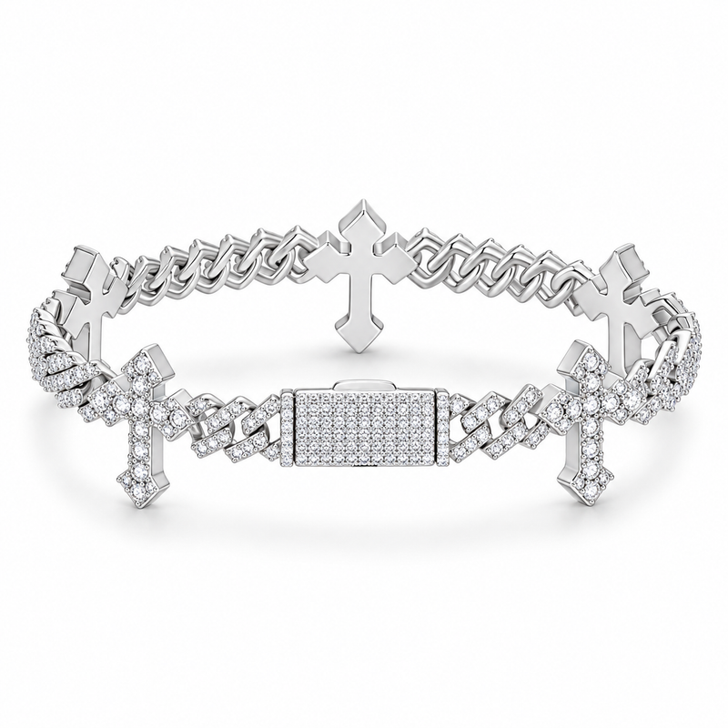 .925 Cross Cuban Bracelet — main — white background