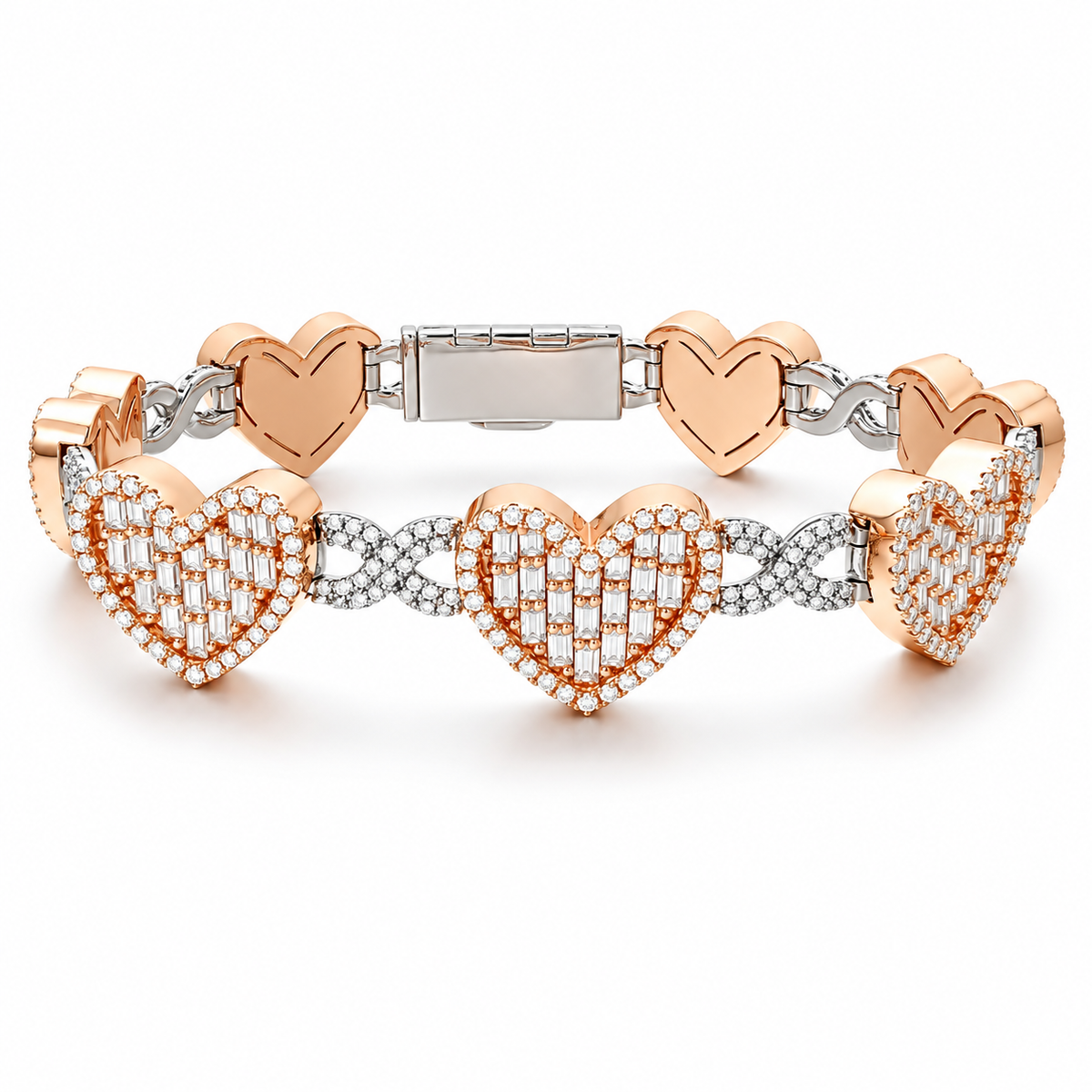 .925 Heart Baguette Infinity Bracelet — rose — white background