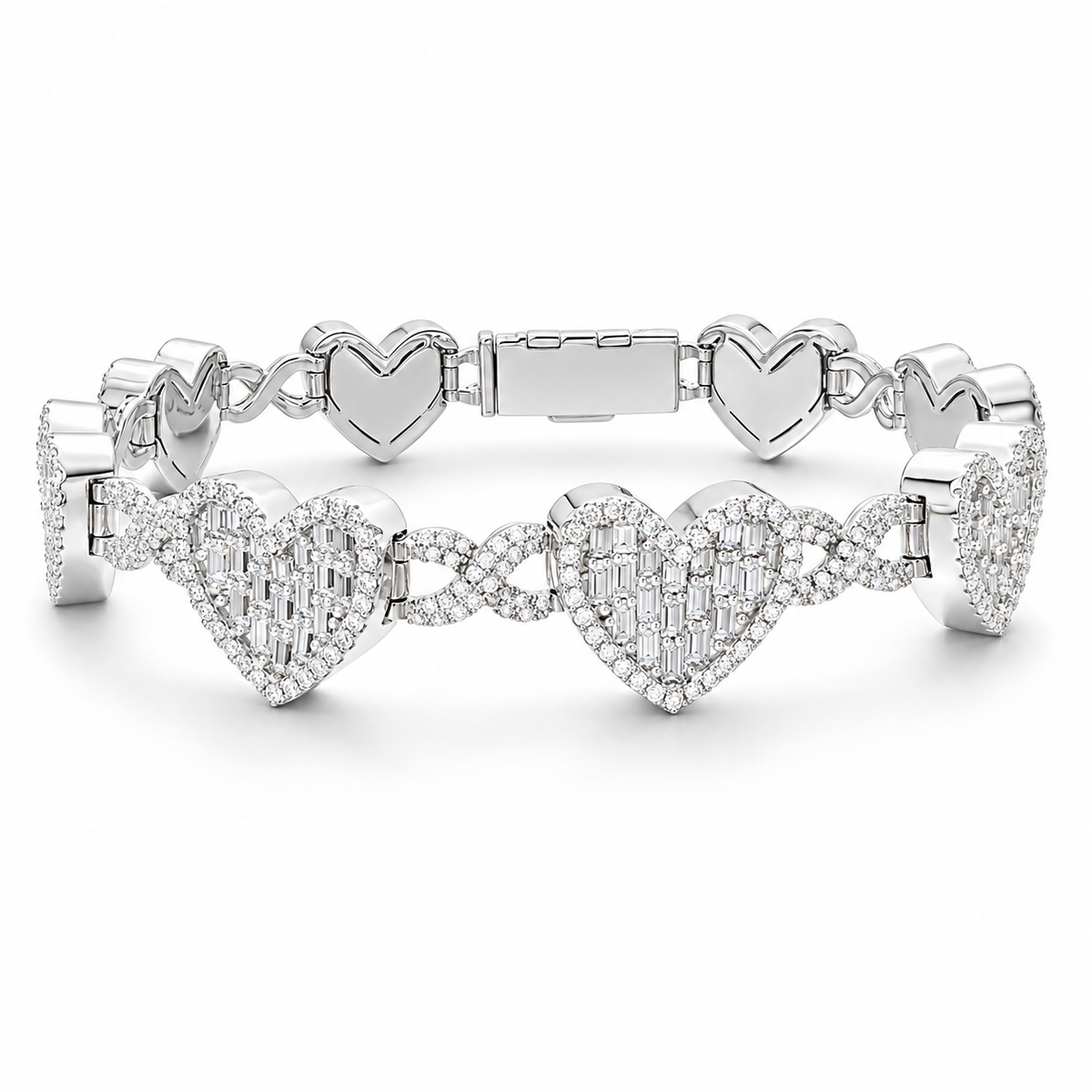 .925 Heart Baguette Infinity Bracelet — white — white background