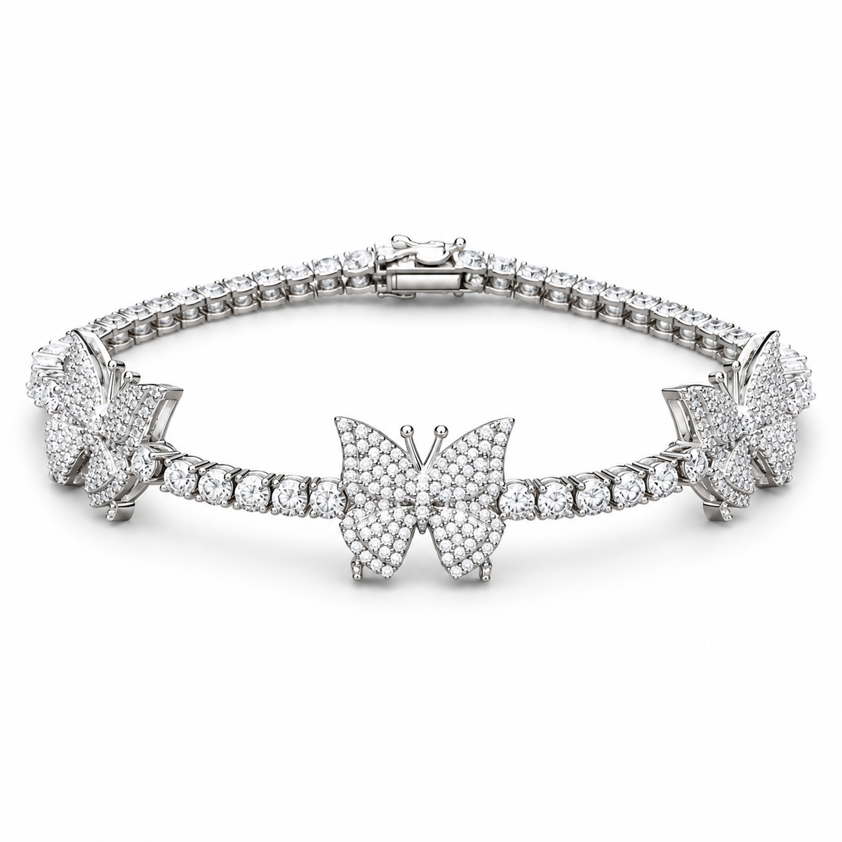 Butterfly Tennis Bracelet — white — white background