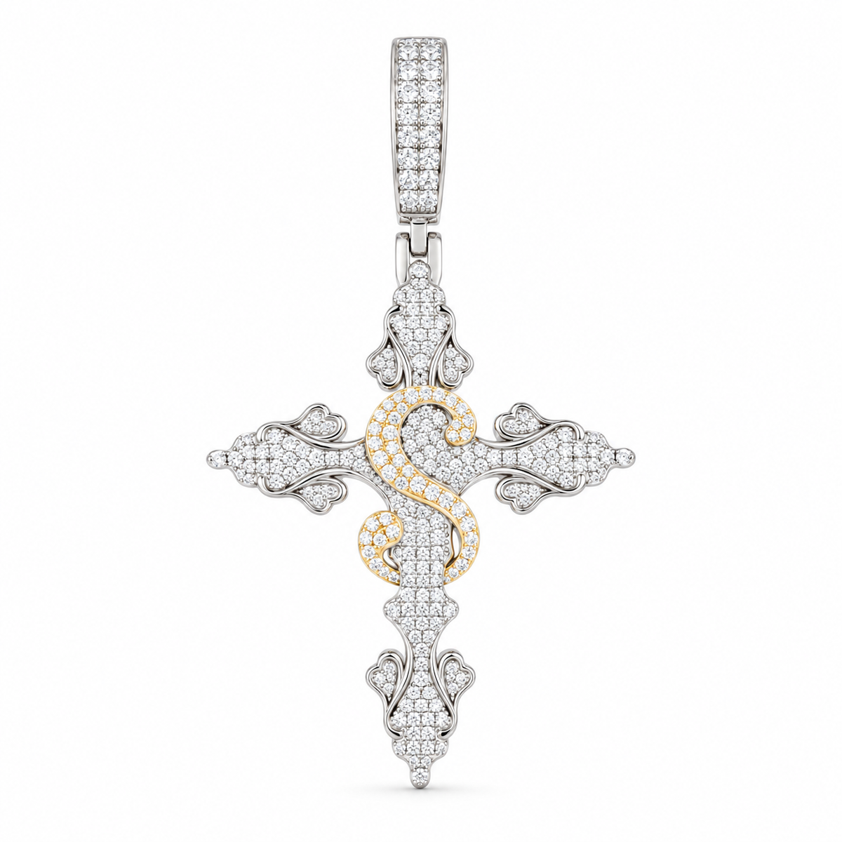 Dollar Sign Cross Pendant – Lab-Created Stones — white — white background