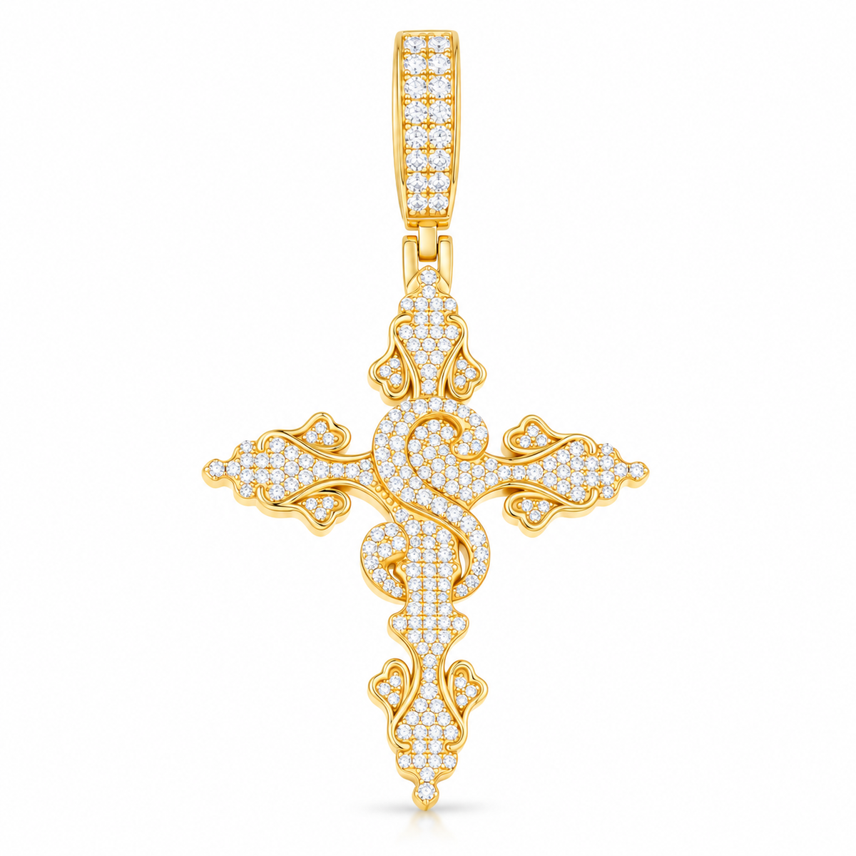 Dollar Sign Cross Pendant – Lab-Created Stones — yellow — white background