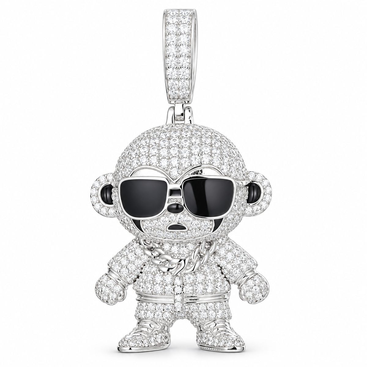Iced Out Monkey With Glasses Pendant — main — white background