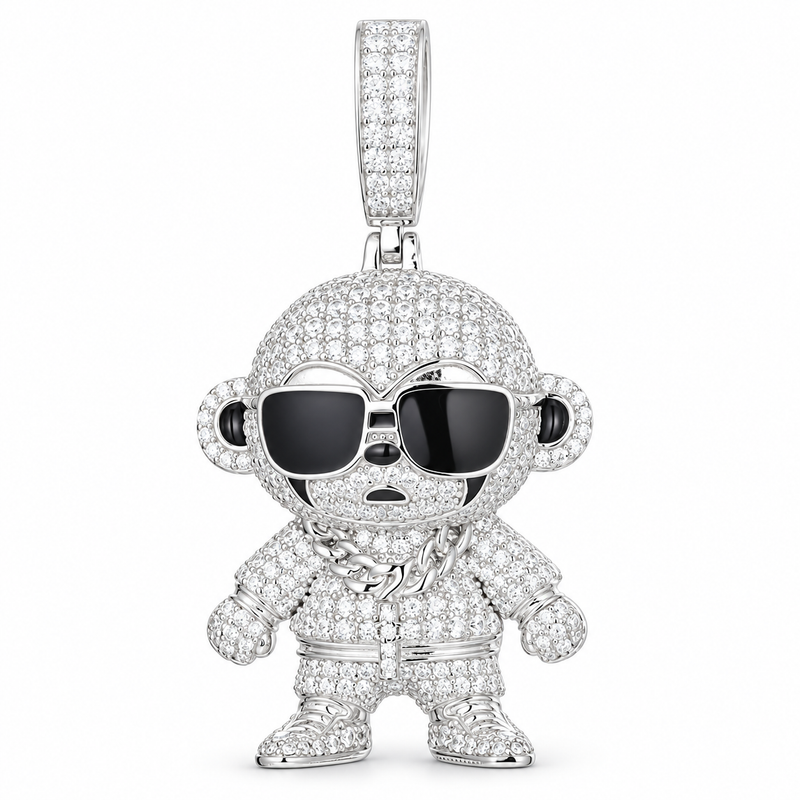 Iced Out Monkey With Glasses Pendant — main — white background