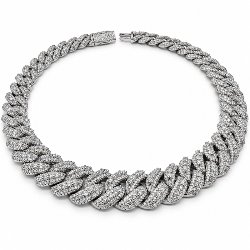 Raised Pointer Lab Stone Cuban Chain — main — white background