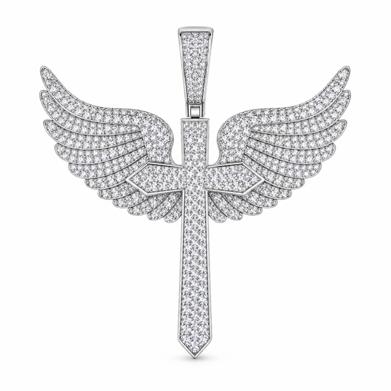 Winged Cross Pendant – VVS Lab Stone, .925 Silver — main — white background