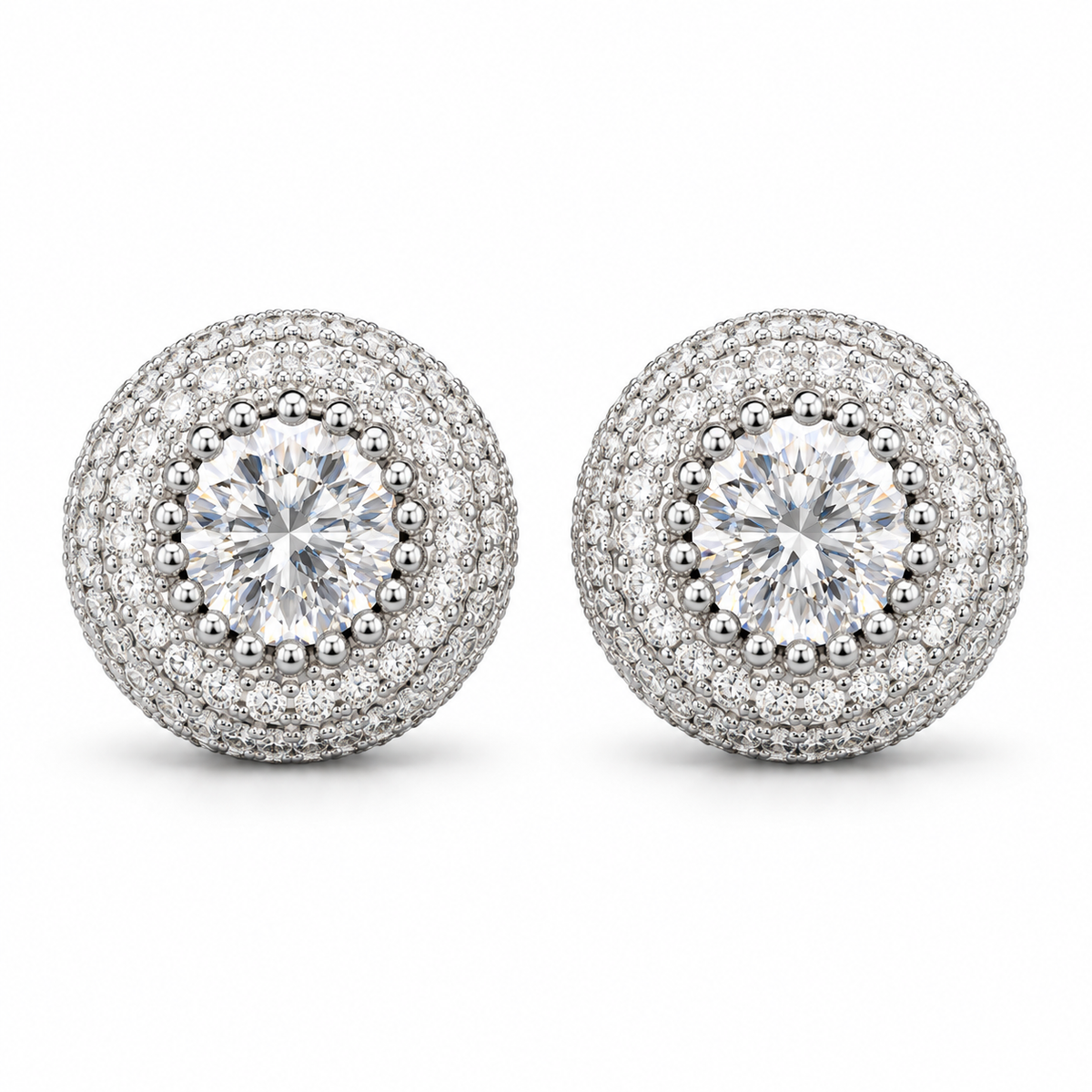 Circle Halo Earrings – 14K Gold Vermeil & Lab-Created Stones — white gold, white background