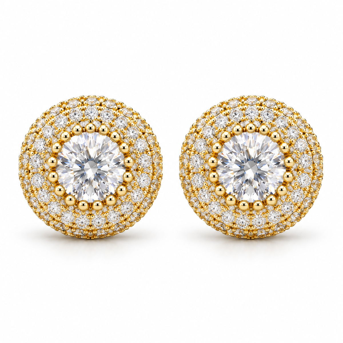 Circle Halo Earrings – 14K Gold Vermeil & Lab-Created Stones — yellow gold, white background