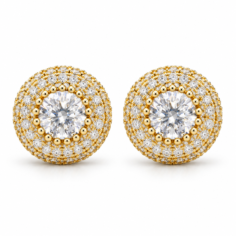 Circle Halo Earrings – 14K Gold Vermeil & Lab-Created Stones — yellow gold, white background