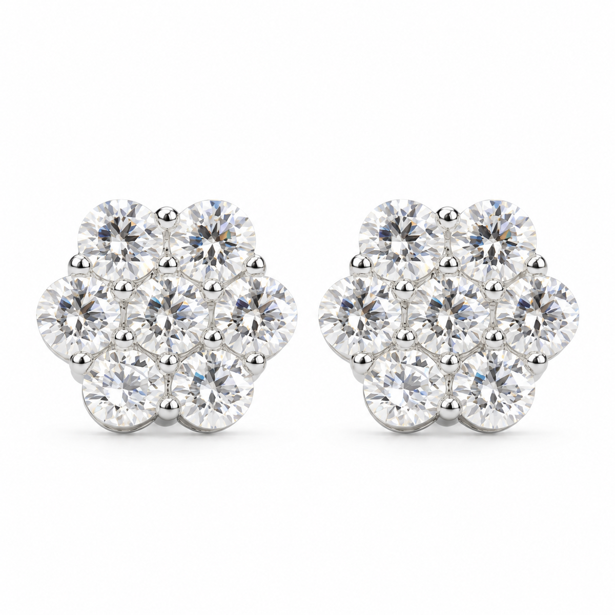 Cluster Earrings — white gold, white background