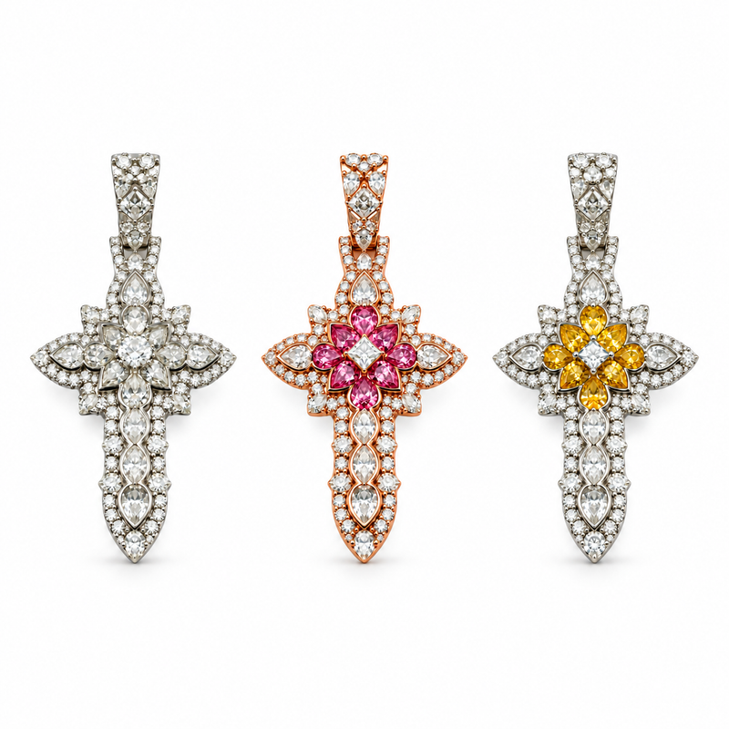 Designer multi-cut cross pendant - available color options