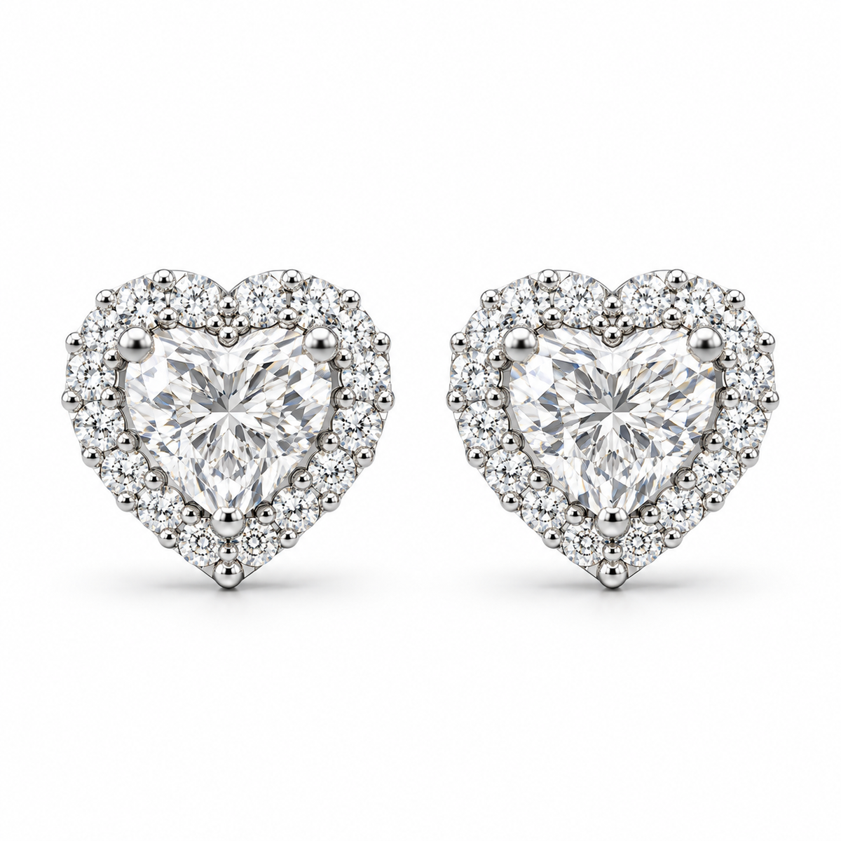 Heart Lab Stone Earrings in 14K White Gold Vermeil — white gold, white background